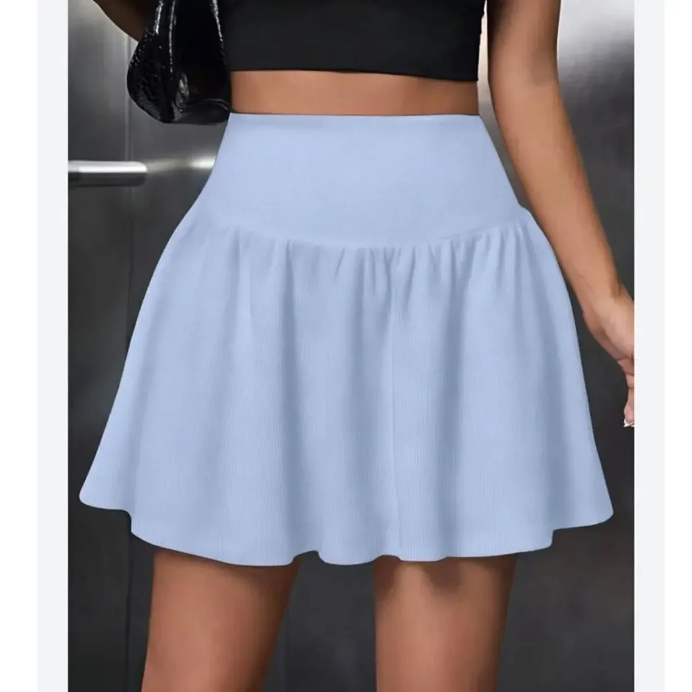 NWT SHEIN EZwear Light Blue Textured High Waist Skater Mini Skirt Size M - Picture 1 of 5
